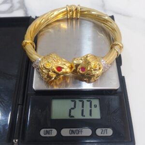 18K Gold Double Lion Head Bangle Bracelet (27.7g)