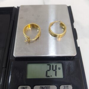 18K Gold Greek Key Pattern Hoop Earrings (2.4g)