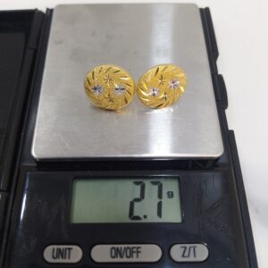 18K Gold Textured Round Stud Earrings (2.7g)