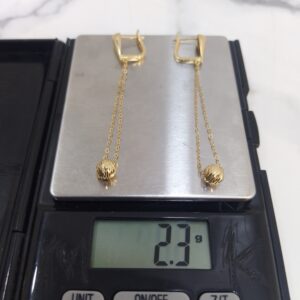18K Gold Diamond-Cut Bead Drop Earrings (2.3g)