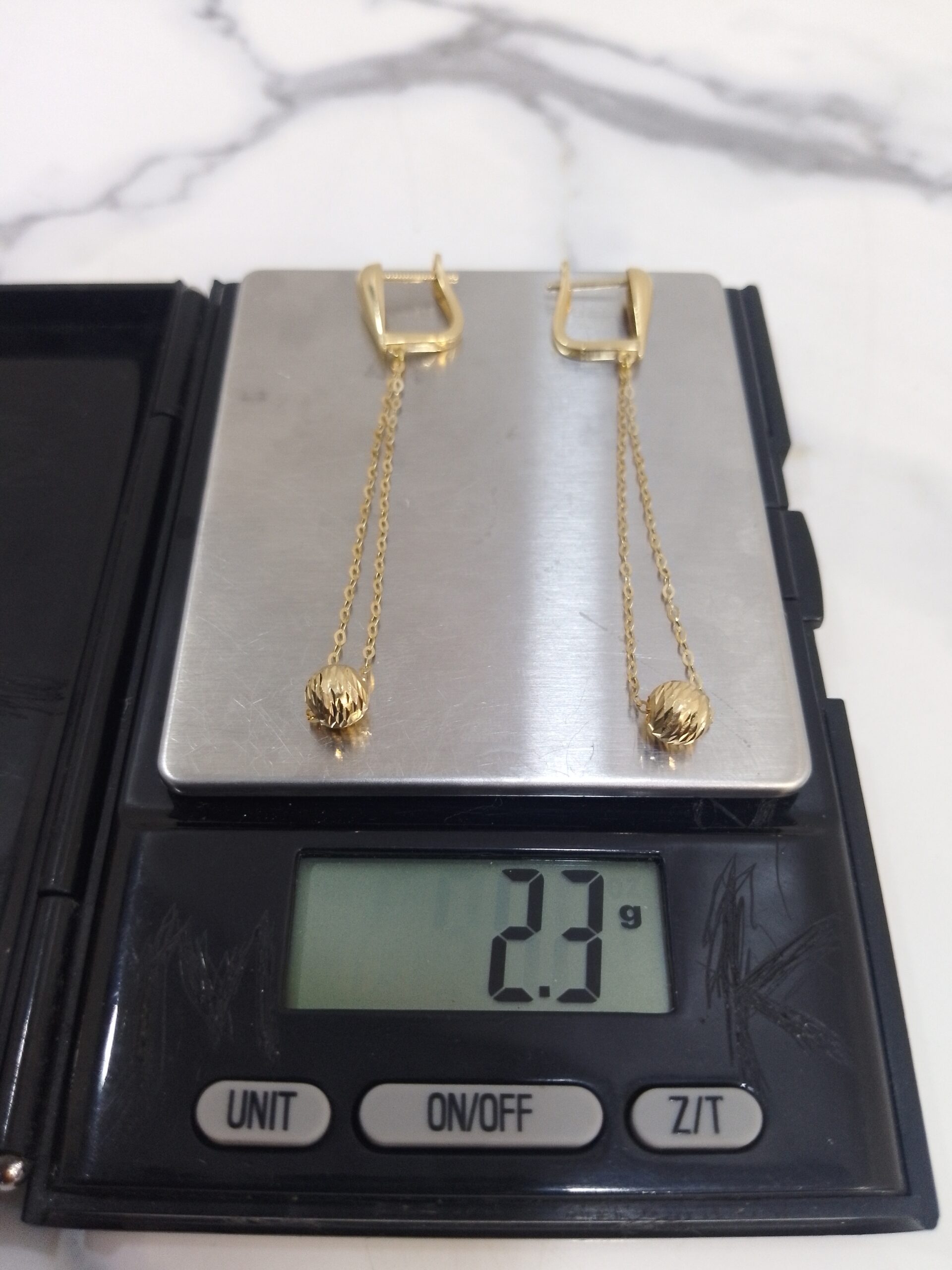 18K Gold Diamond-Cut Bead Drop Earrings (2.3g)